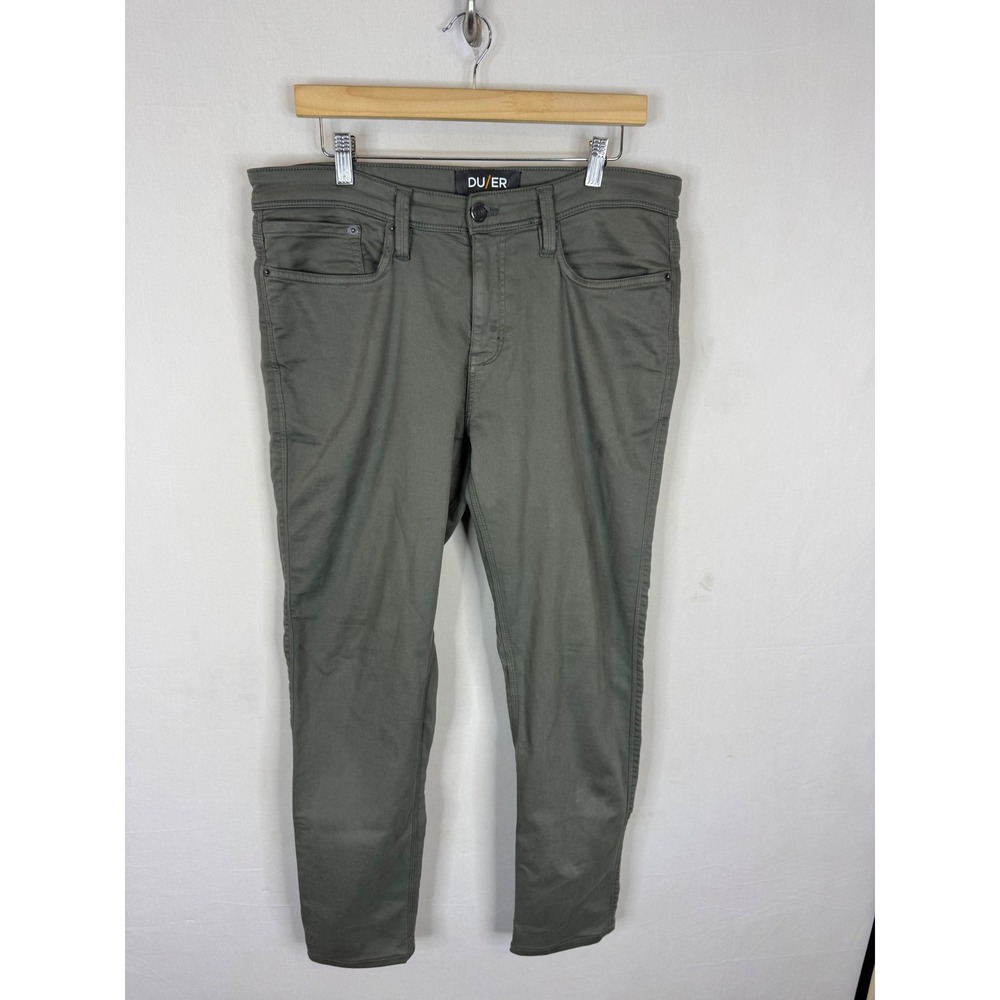 DU/ER No Sweat Pants N2X Slim Fit Olive Green Performance Trousers 33x30 Mens